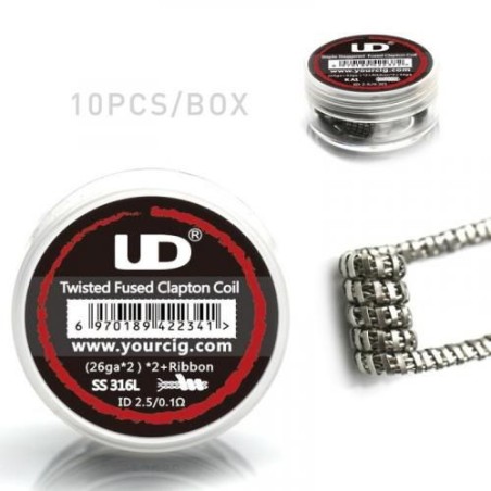 Youde - Twisted Fused Clapton SS316L Coil pronte all'uso 0,10ohm - 10pcs